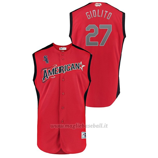Maglia Baseball Hombre Chicago Chicago White Sox 2019 All Star Game Workout American League Lucas Giolito Rosso